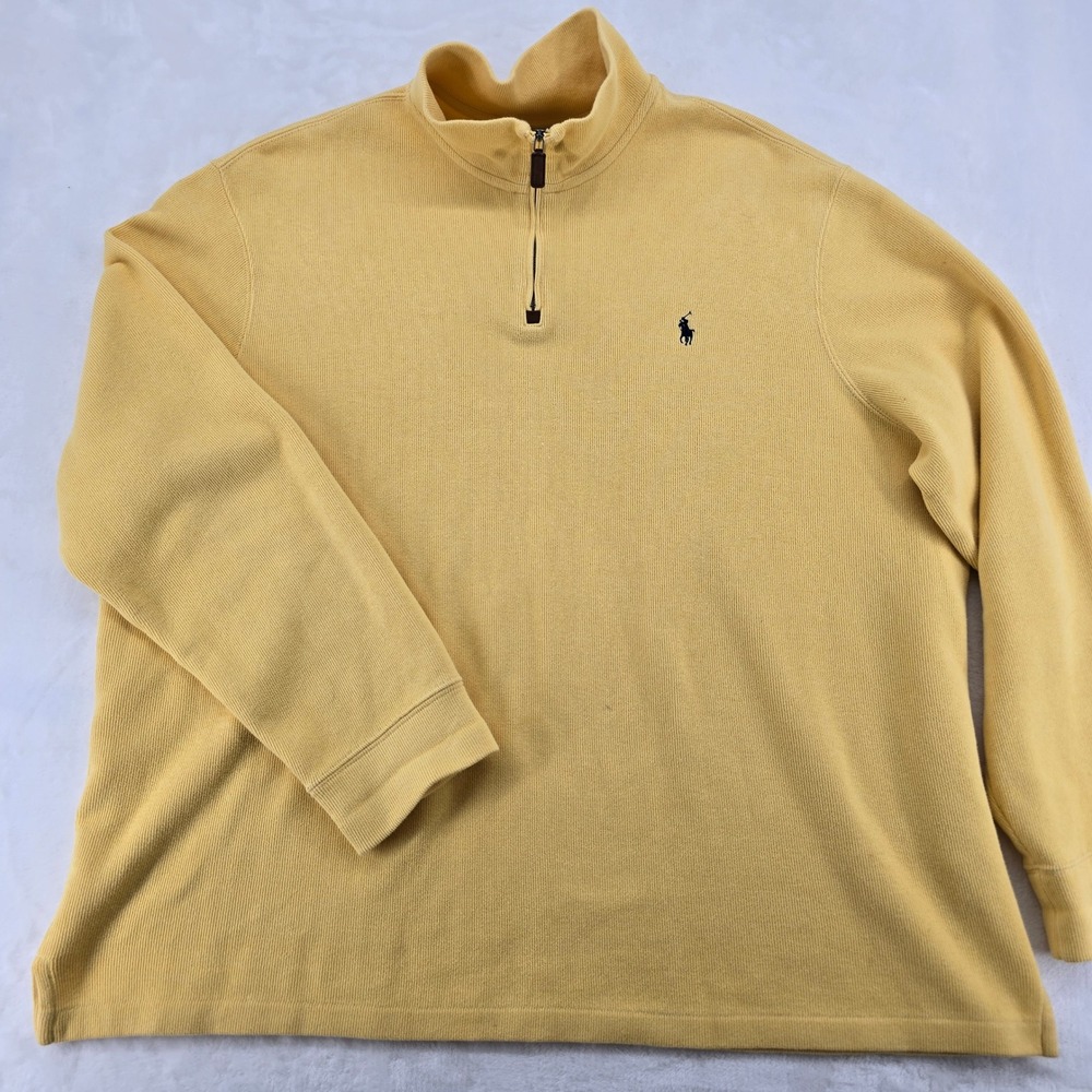 Polo Ralph Lauren Pullover Mens XXL Sweater Yellow 1/4 Zip Cotton Ribbed